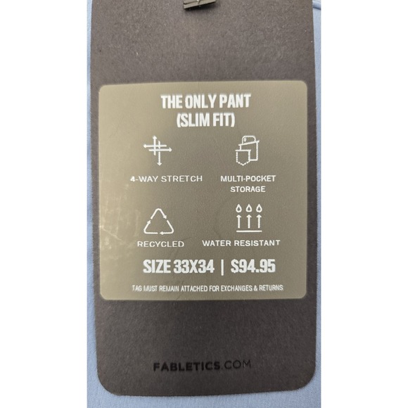 Fabletics Pants Mens 33x34 The Only Pant Modern Slim Fit Blue Travel Preppy - Picture 5 of 7